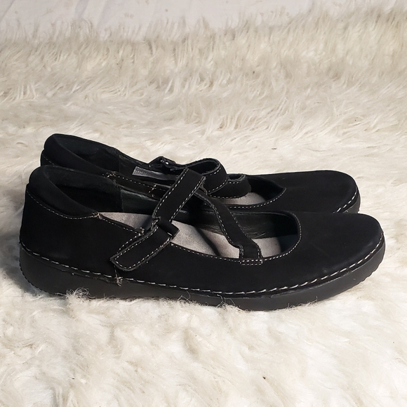 Vionic Black Suede Leather Mary Jane Shoes Flats Velcro Strap Ortholite Comfort - Picture 4 of 7